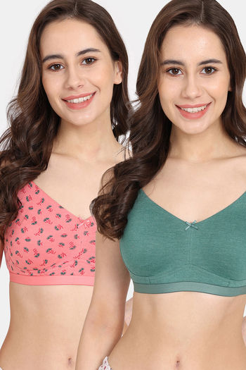 Buy Rosaline Cyber Grove Everyday Double Layered Non Wired 3/4th Coverage T-Shirt Bra (Pack of 2) - Green